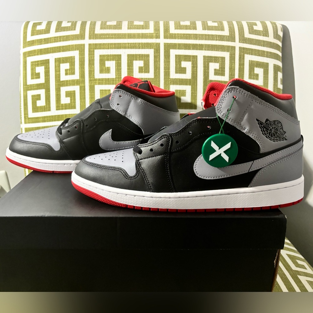 NEW IN BOX! Nike Air Jordan 1 Mid Retro Shoes Black/Cement Gray/ Red Size 12